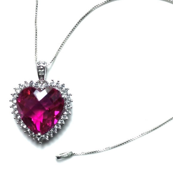 Sterling Silver Lab Created Ruby & Sapphire Heart Necklace - Picture 7 of 8